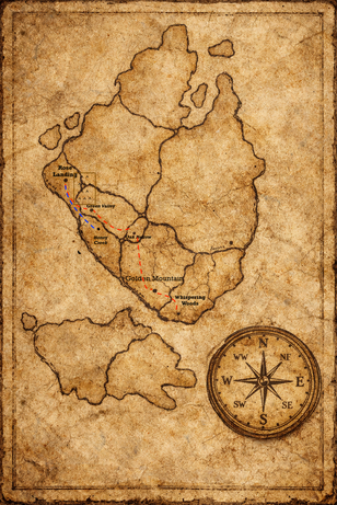 Hand-drawn treasure map of the story's world