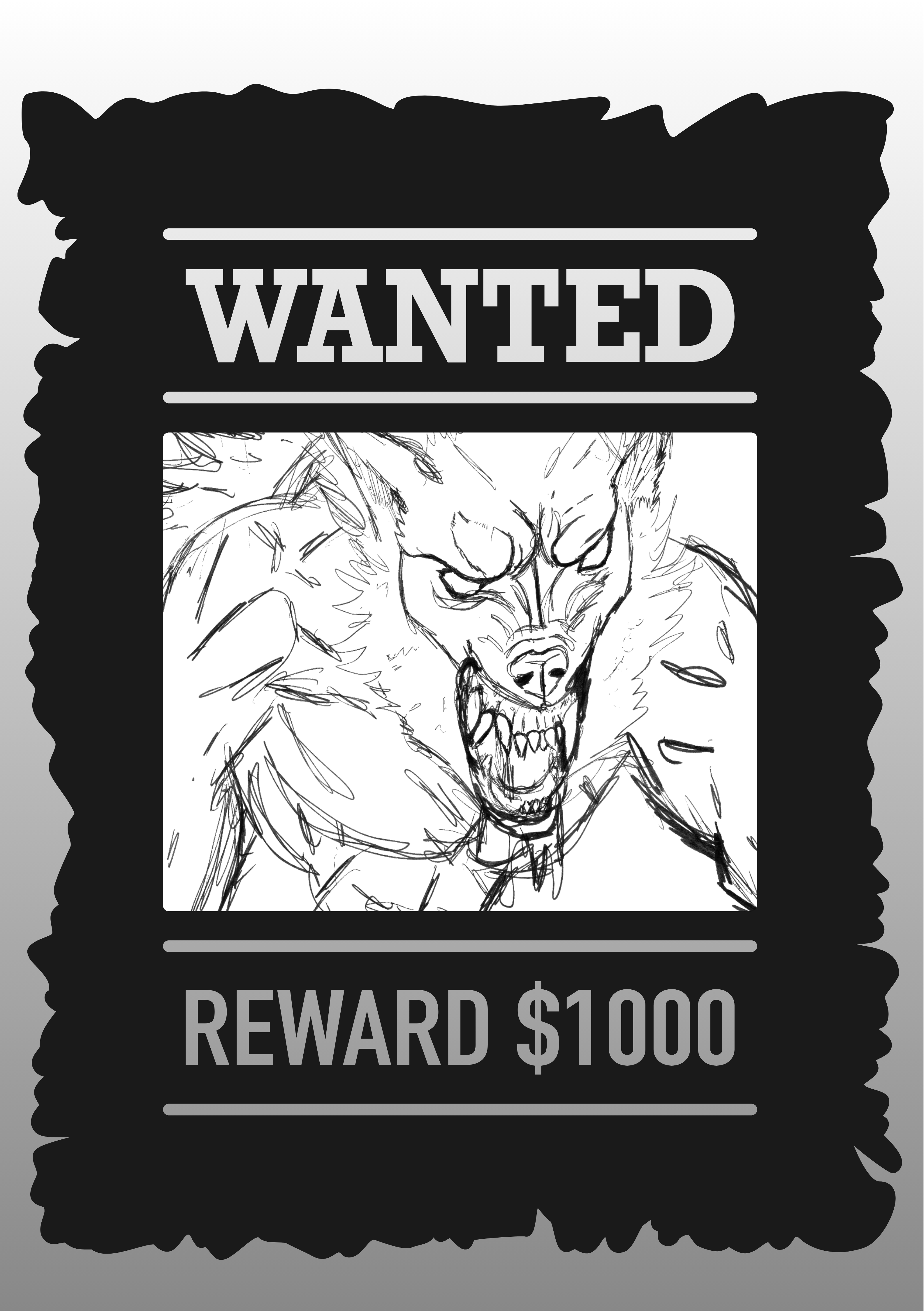 Hand-drawn WANTED poster of the wolf